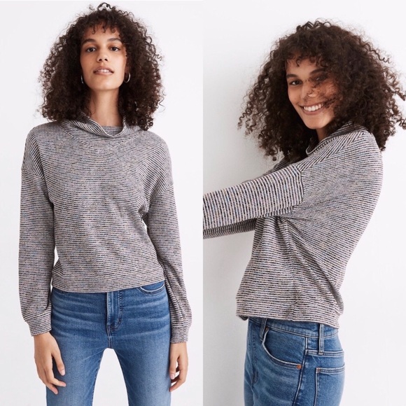 Madewell Textured Turtleneck Striped Rainbow Sparkle Pullover Sweatshirt Top - Picture 1 of 15